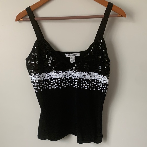 Black Katherine Barclay Dressy Tank Top, with Sequin Embellishment. - Picture 1 of 4